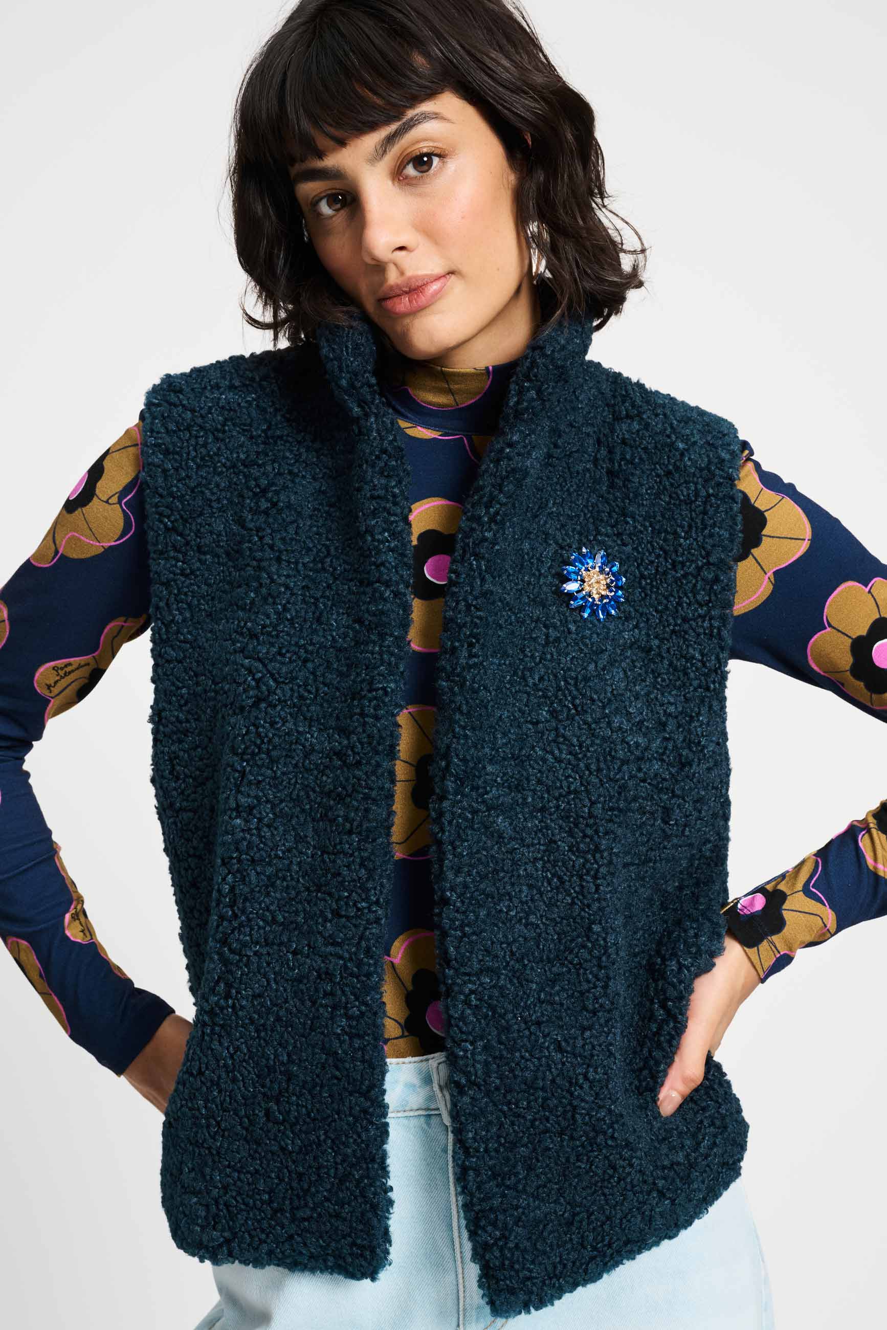 Navy gilet Teddy Love Navy Officiële website POM Amsterdam