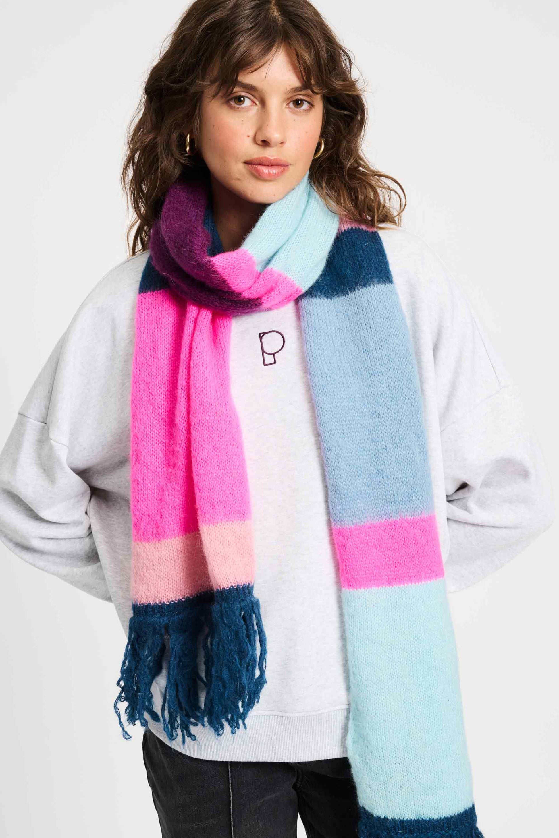 POM Amsterdam Shawls Multi colour / OS SJAAL - Brushed Stripes Blue