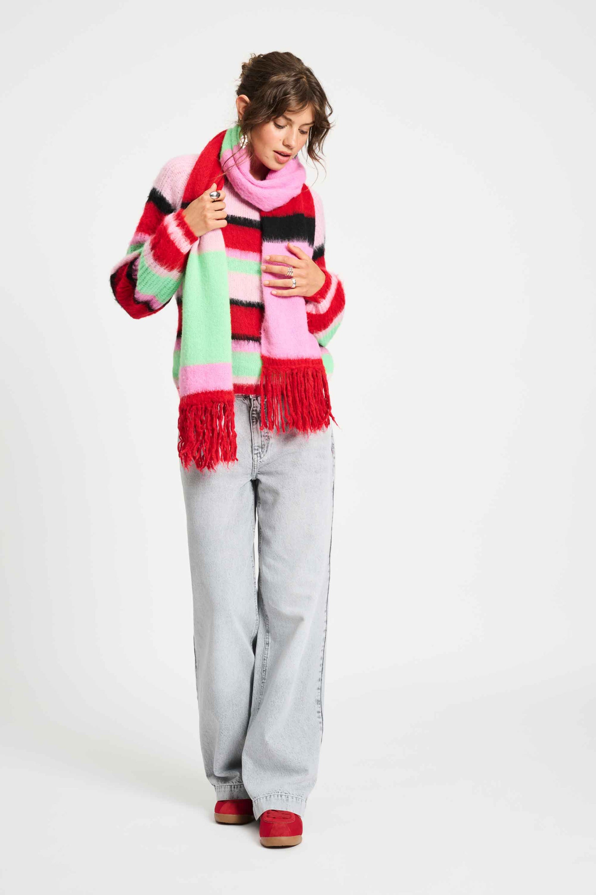 POM Amsterdam Shawls Multi colour / OS SJAAL - Brushed Stripes Green