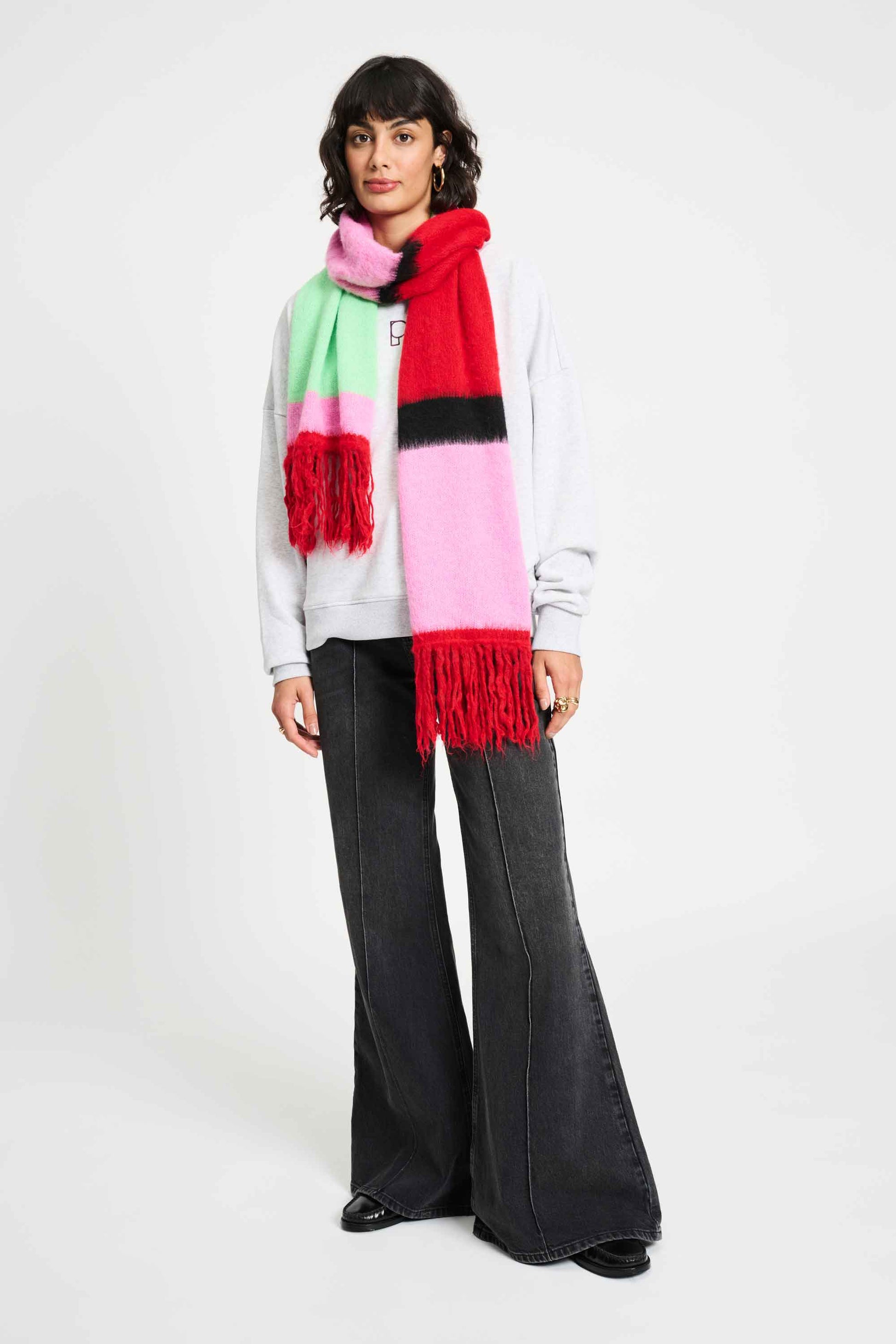 POM Amsterdam Shawls Multi colour / OS SJAAL - Brushed Stripes Green