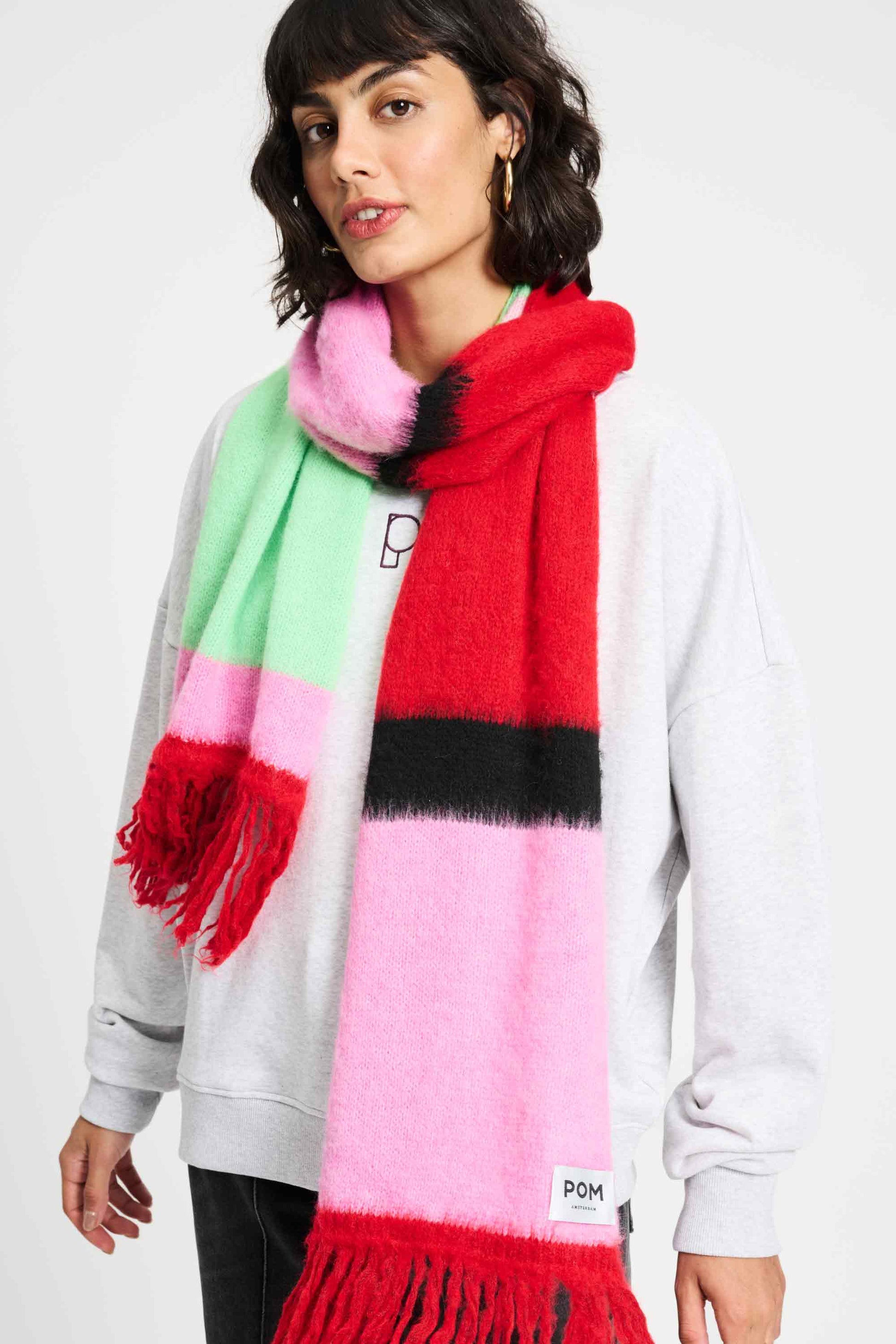 POM Amsterdam Shawls Multi colour / OS SJAAL - Brushed Stripes Green