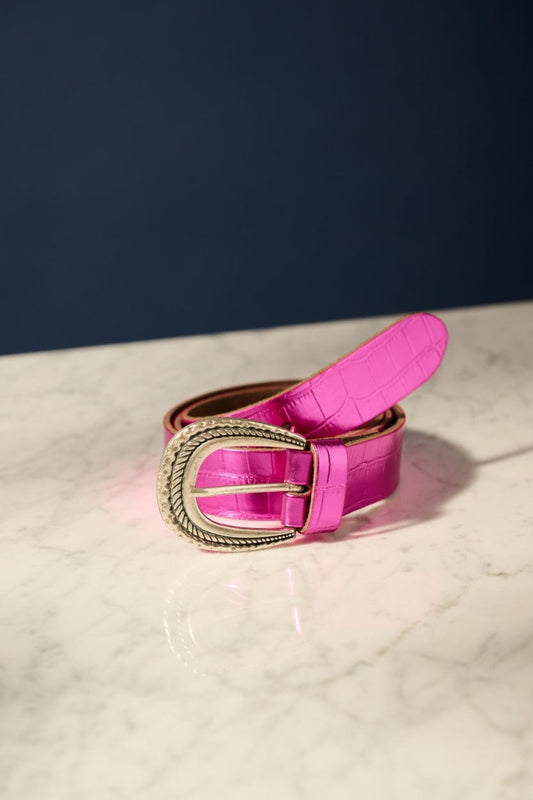 POM Amsterdam Belts RIEM - Metallic Fuchsia Croco