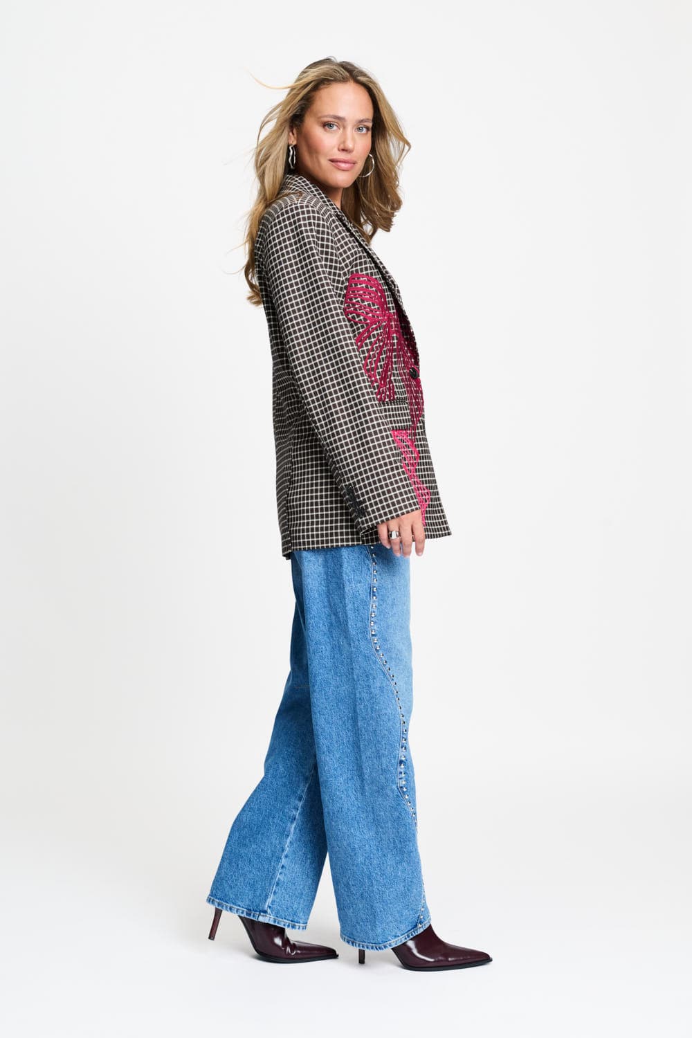 POM Amsterdam Blazers BLAZER - Laurie Bow Check Brown