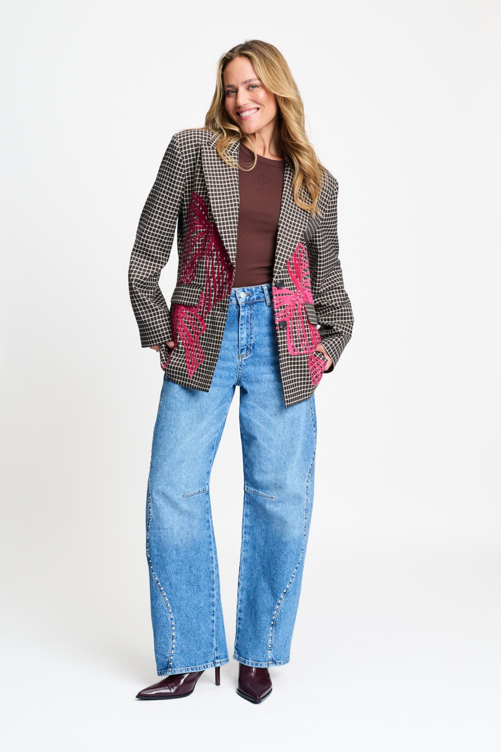 POM Amsterdam Blazers BLAZER - Laurie Bow Check Brown