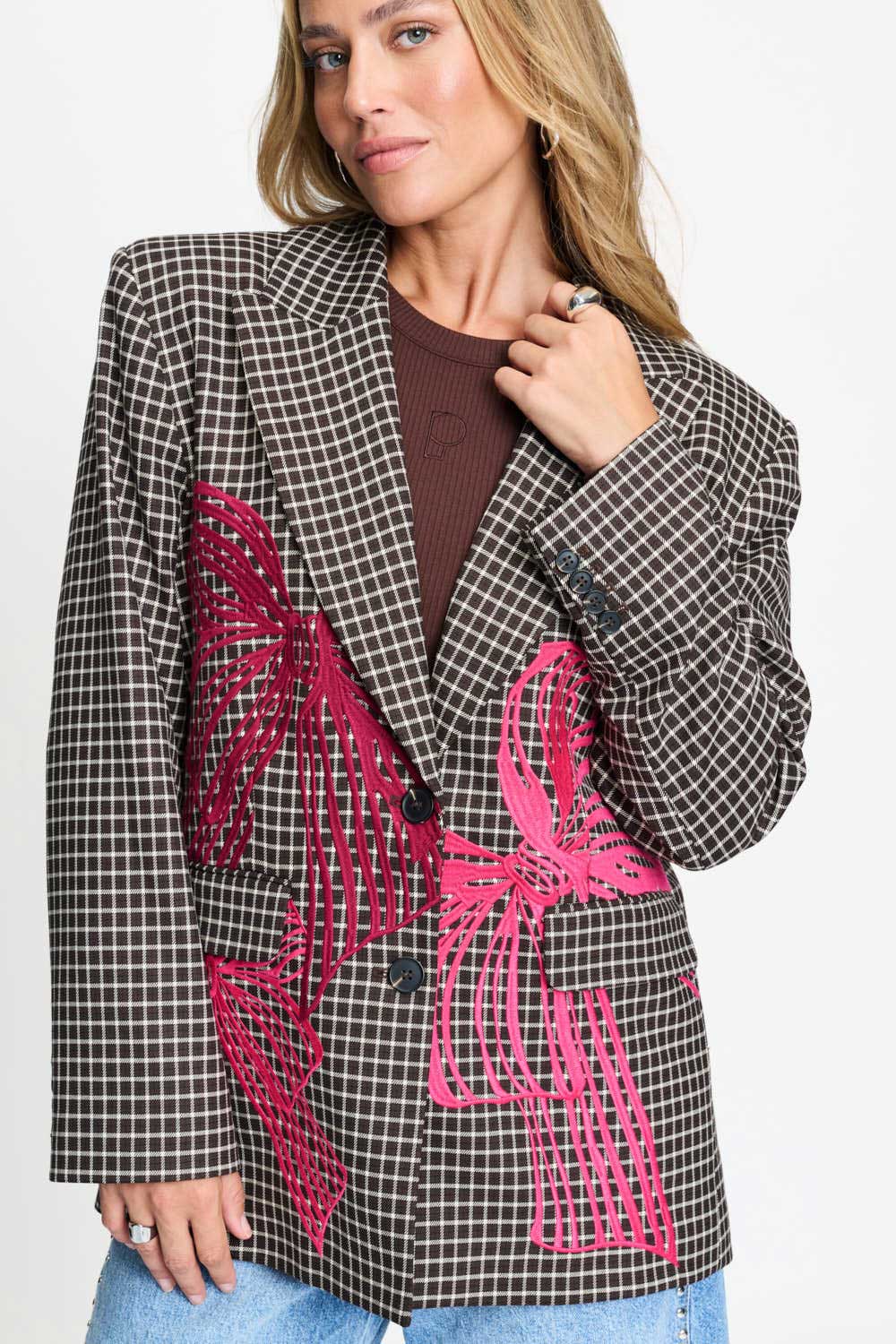 POM Amsterdam Blazers Brown / 34 BLAZER - Laurie Bow Check Brown