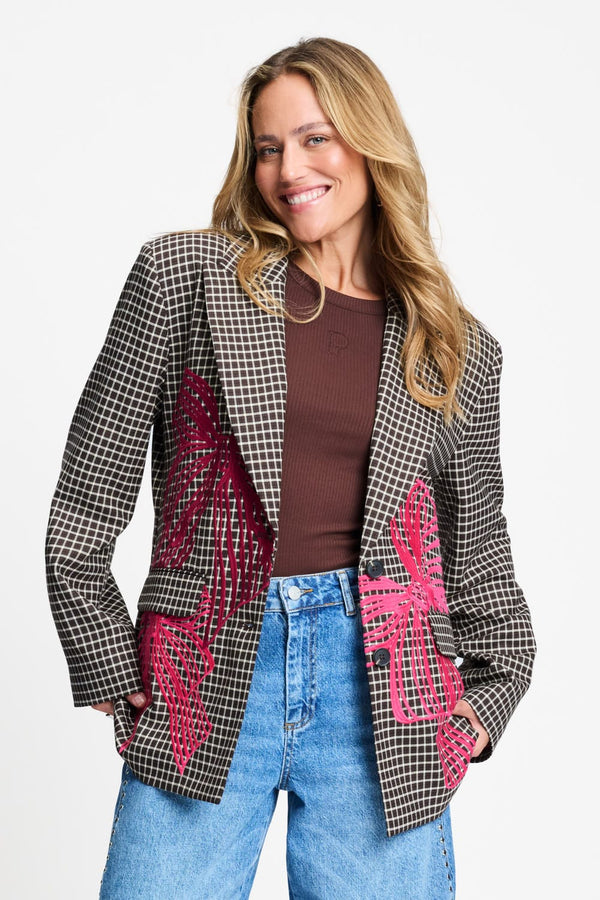 POM Amsterdam Blazers Brown / 34 BLAZER - Laurie Bow Check Brown