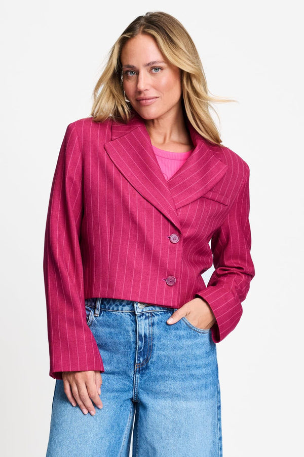 POM Amsterdam Blazers Red / 34 BLAZER - Rowan Striped Burgundy Red