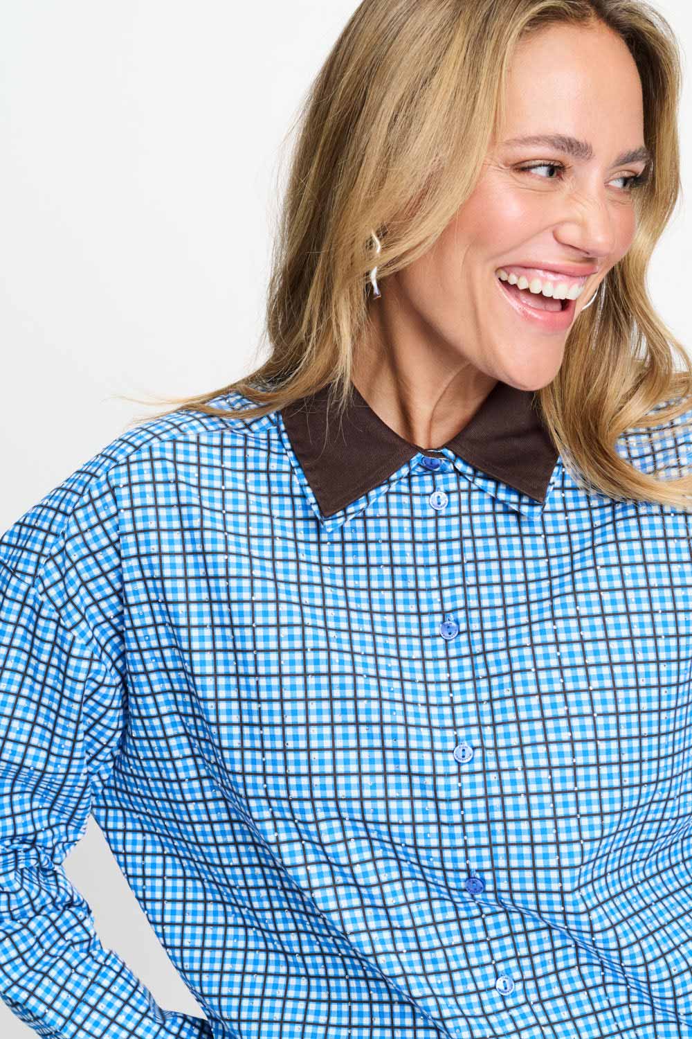 POM Amsterdam Blouses BLOUSE - Beau Check Sapphire Blue
