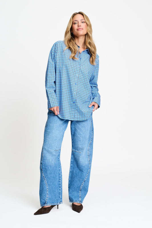POM Amsterdam Blouses BLOUSE - Beau Check Sapphire Blue