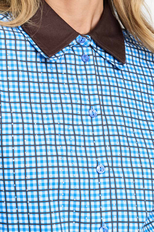 POM Amsterdam Blouses BLOUSE - Beau Check Sapphire Blue