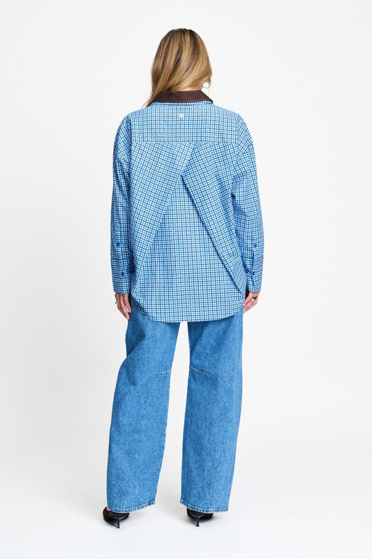 POM Amsterdam Blouses BLOUSE - Beau Check Sapphire Blue