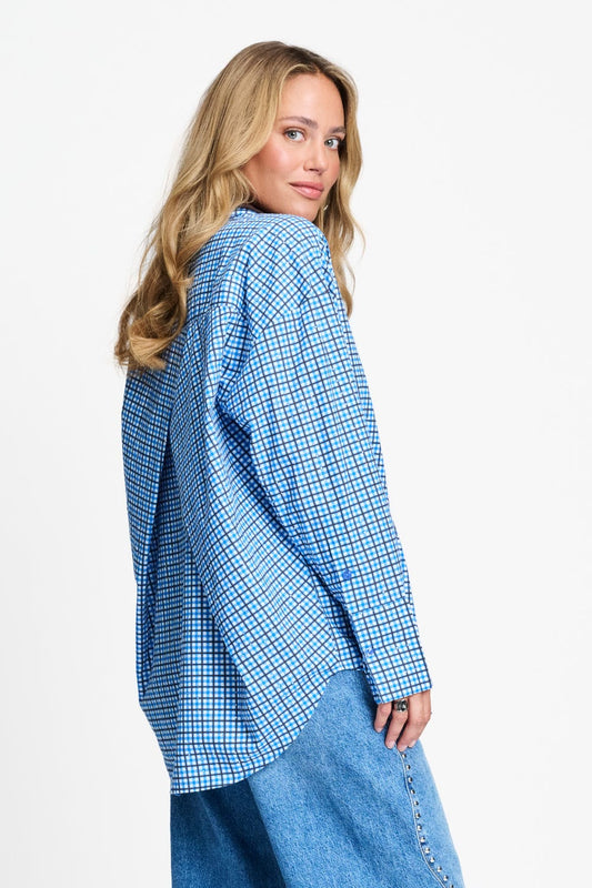 POM Amsterdam Blouses BLOUSE - Beau Check Sapphire Blue