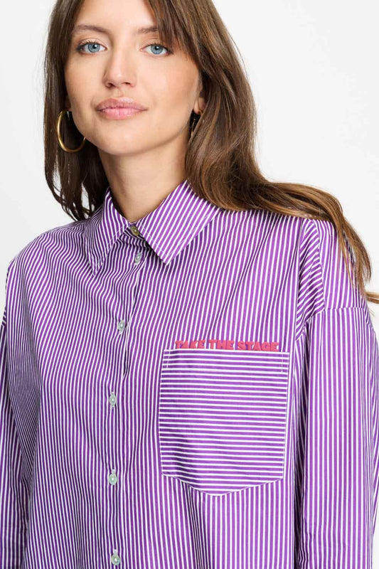 POM Amsterdam Blouses BLOUSE - Beau Striped Purple White