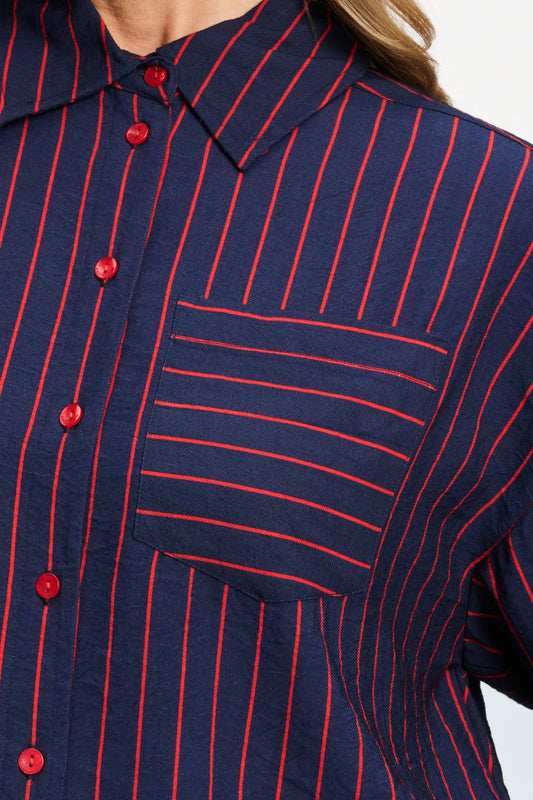 POM Amsterdam Blouses BLOUSE - Beau Twill Striped Blue