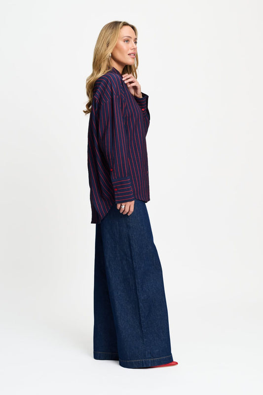 POM Amsterdam Blouses BLOUSE - Beau Twill Striped Blue