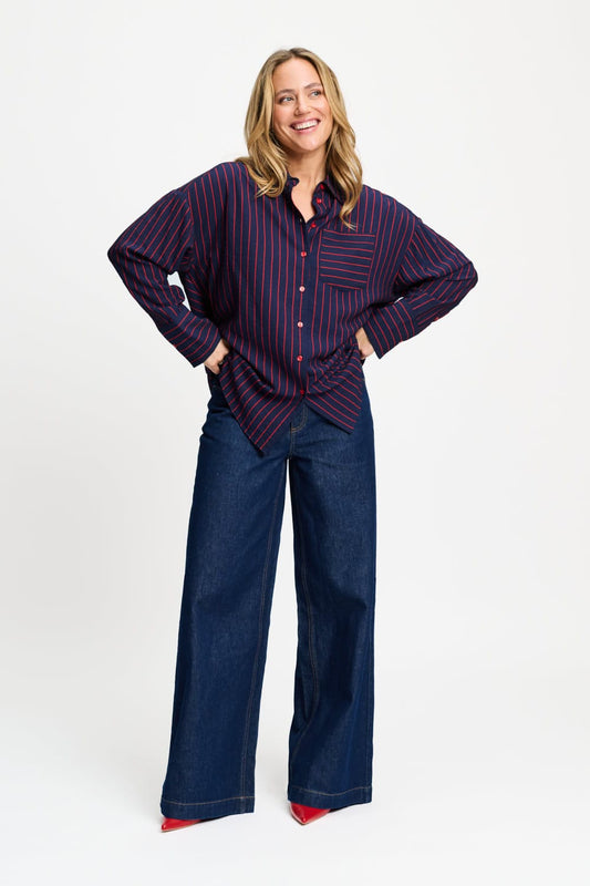 POM Amsterdam Blouses BLOUSE - Beau Twill Striped Blue