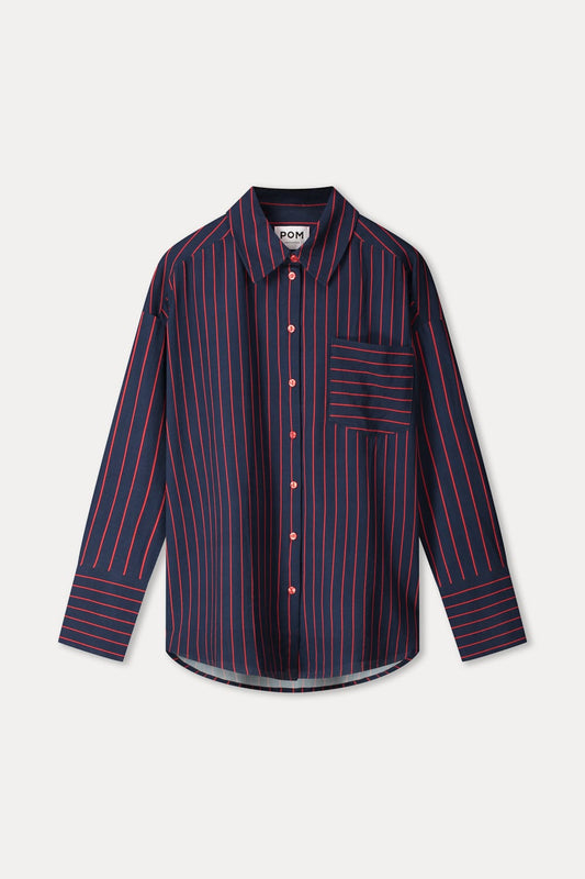 POM Amsterdam Blouses BLOUSE - Beau Twill Striped Blue