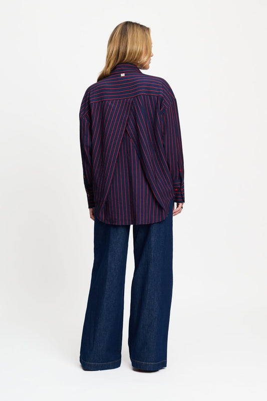 POM Amsterdam Blouses BLOUSE - Beau Twill Striped Blue