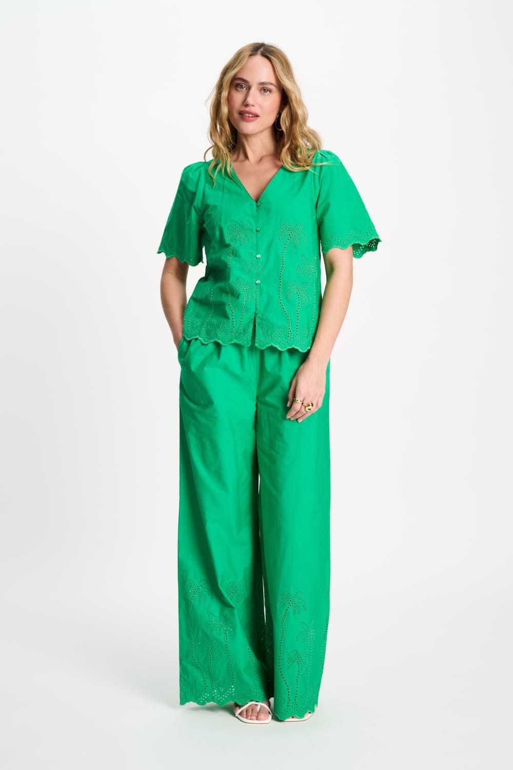 POM Amsterdam Blouses BLOUSE - Broderie Anglaise Palm Green