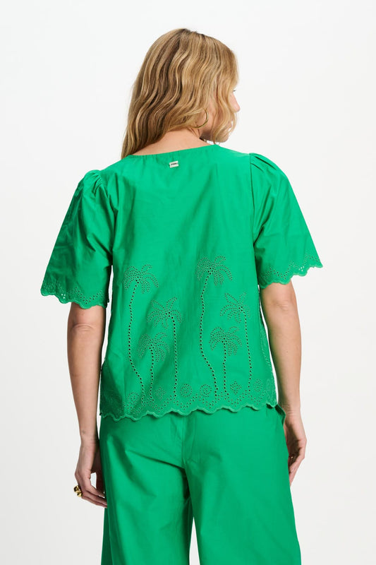 POM Amsterdam Blouses BLOUSE - Broderie Anglaise Palm Green
