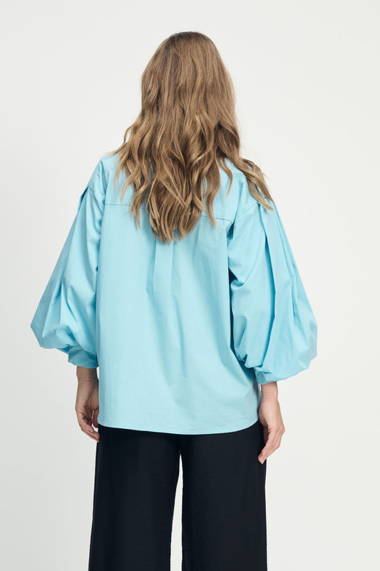 POM Amsterdam Blouses BLOUSE - Poplin Sky Blue