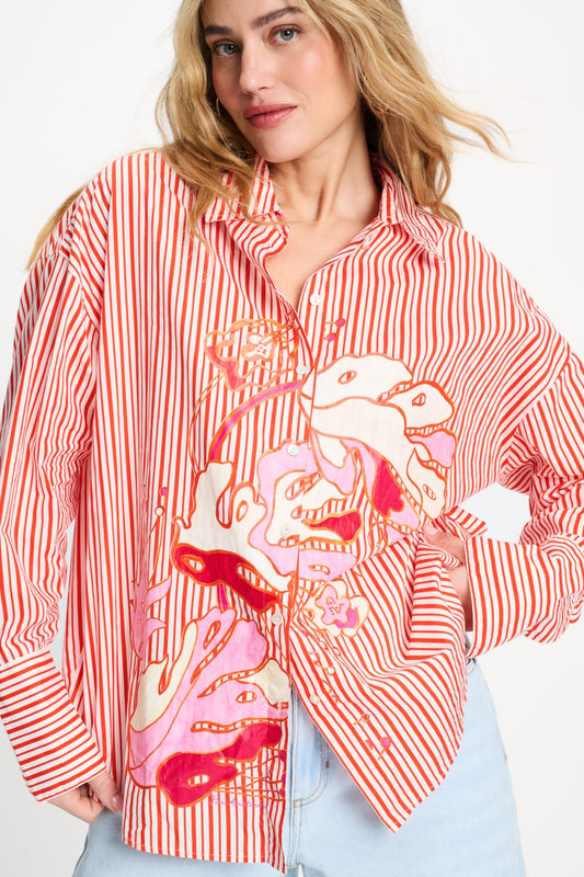 POM Amsterdam Blouses BLOUSE - Poplin Striped Orange