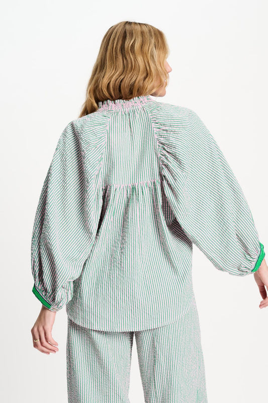 POM Amsterdam Blouses BLOUSE - Seersucker Green Pink