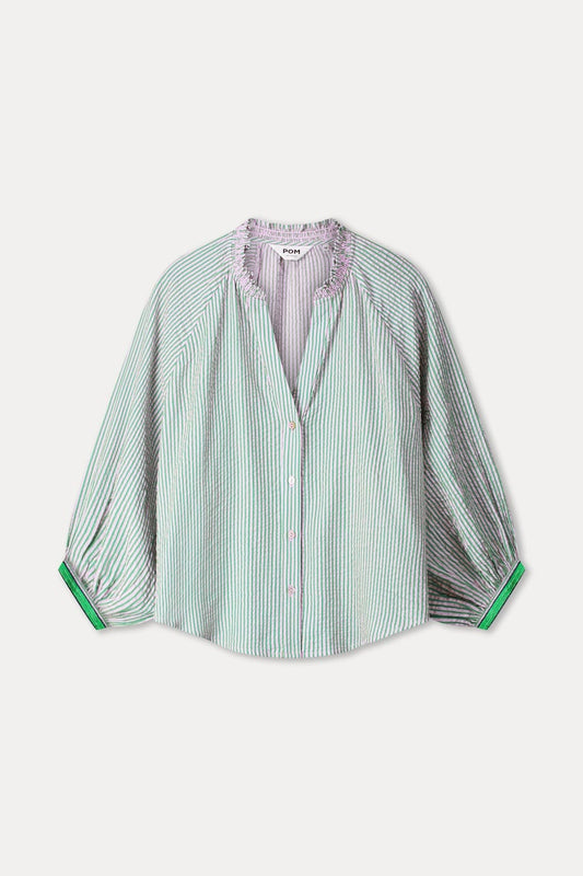 POM Amsterdam Blouses BLOUSE - Seersucker Green Pink