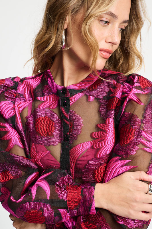 POM Amsterdam Blouses BLOUSE - Splashing Fireworks Organza