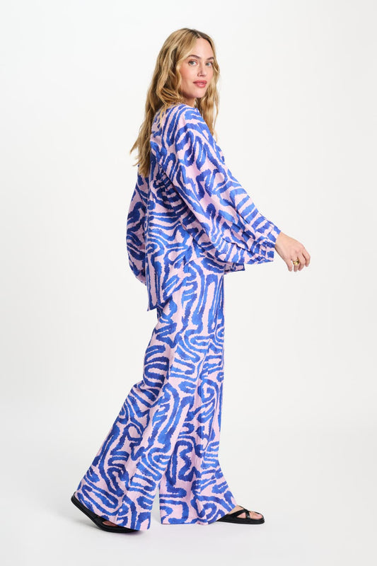 POM Amsterdam Blouses BLOUSE - Waves Pink Linen