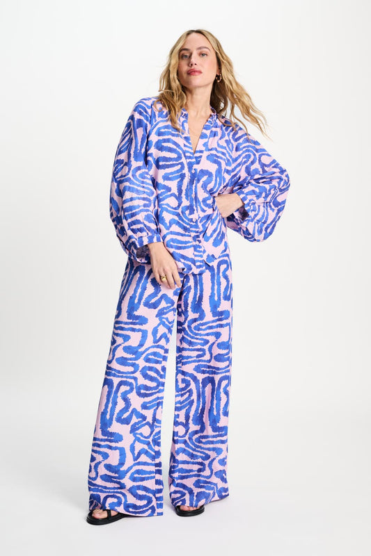 POM Amsterdam Blouses BLOUSE - Waves Pink Linen