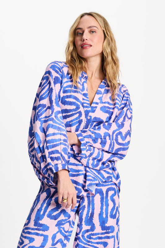 POM Amsterdam Blouses BLOUSE - Waves Pink Linen