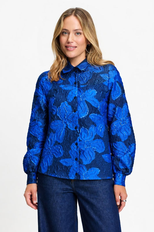 POM Amsterdam Blouses Blue / 34 BLOUSE - Jade Bloom Cobalt Blue