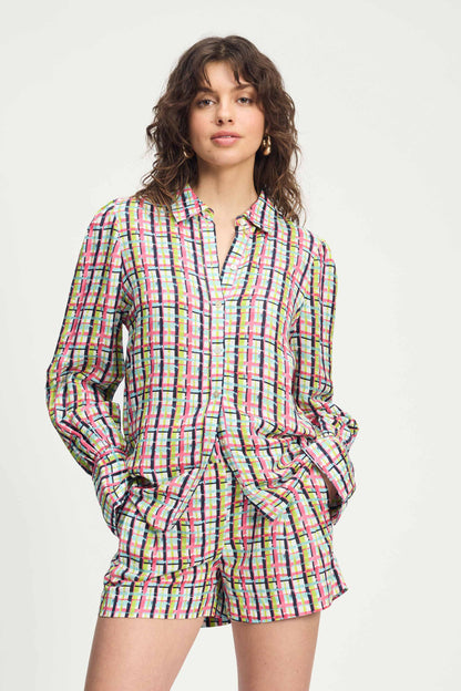 POM Amsterdam Blouses Multi colour / 34 BLOUSE - Brushwork Check Linen