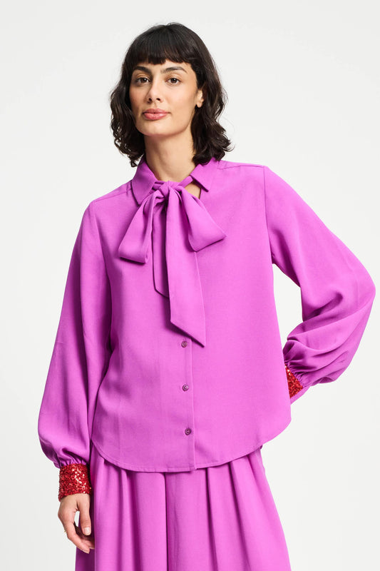 POM Amsterdam Blouses Pink / 34 BLOUSE - Bow Frosting Pink