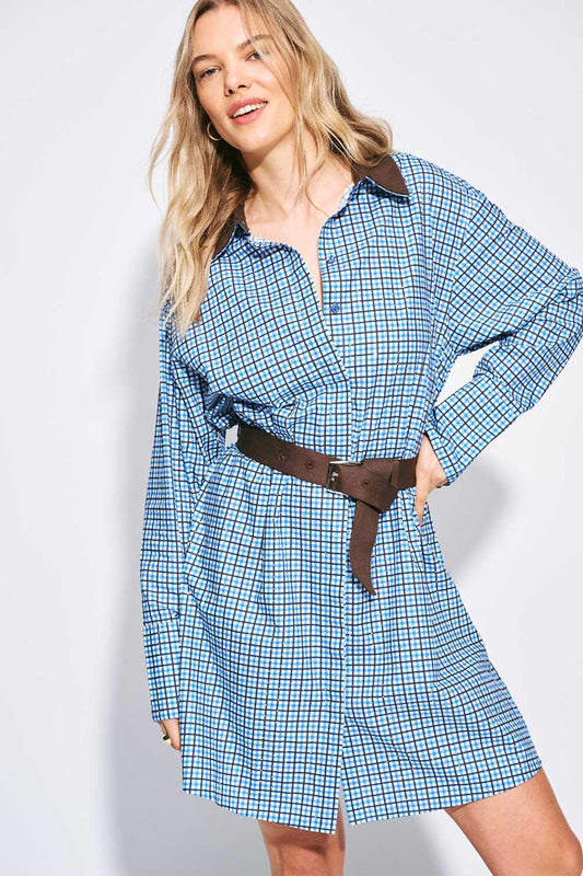 POM Amsterdam Dresses Blue / 34 JURK - Indy Check Sapphire Blue