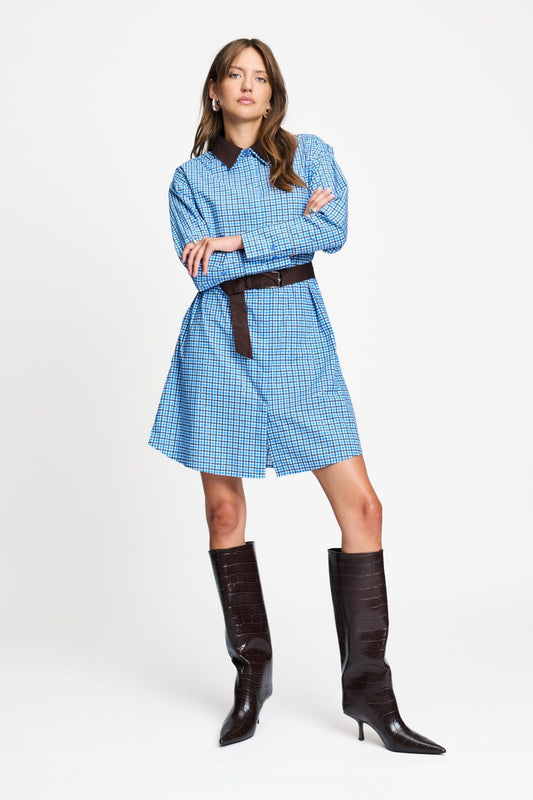 POM Amsterdam Dresses DRESS - Indy Check Sapphire Blue