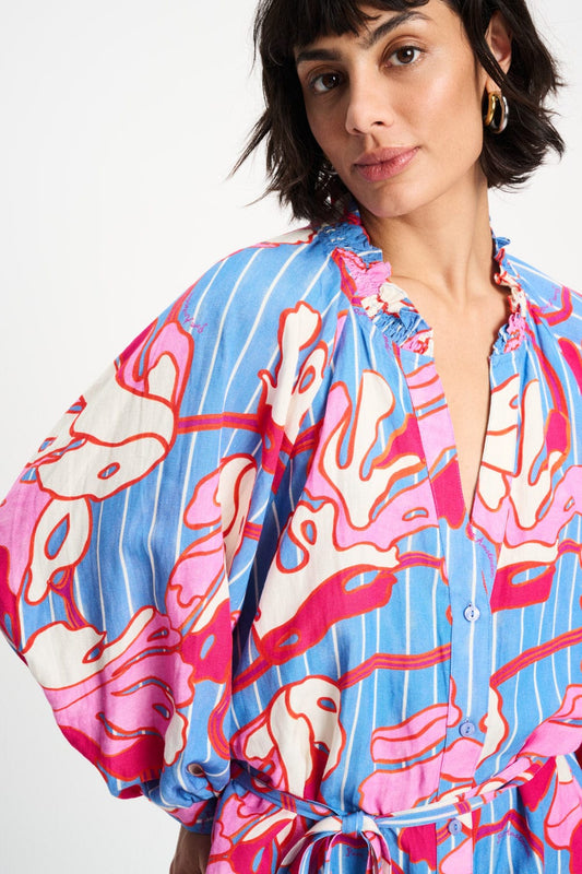 POM Amsterdam Dresses DRESS - Urban Flora Stripe Linen