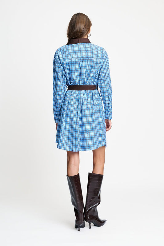 POM Amsterdam Dresses JURK - Indy Check Sapphire Blue