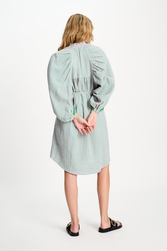 POM Amsterdam Dresses JURK - Seersucker Green Pink