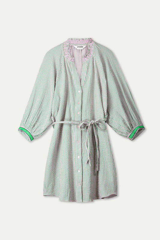 POM Amsterdam Dresses JURK - Seersucker Green Pink