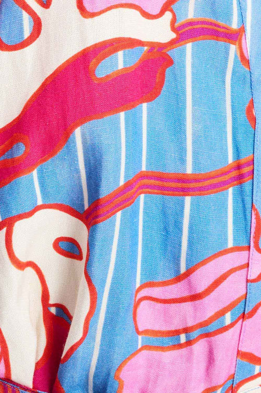 POM Amsterdam Dresses JURK - Urban Flora Stripe Linen