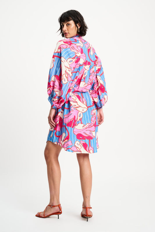 POM Amsterdam Dresses JURK - Urban Flora Stripe Linen