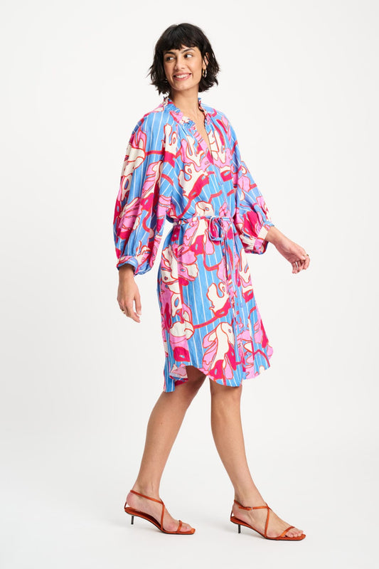 POM Amsterdam Dresses JURK - Urban Flora Stripe Linen