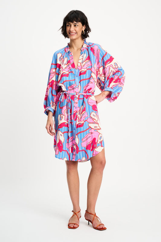 POM Amsterdam Dresses JURK - Urban Flora Stripe Linen