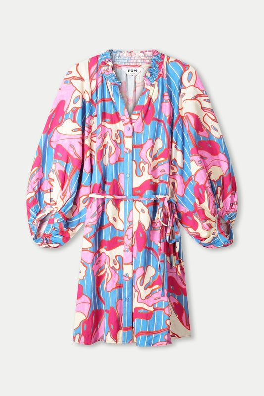 POM Amsterdam Dresses JURK - Urban Flora Stripe Linen