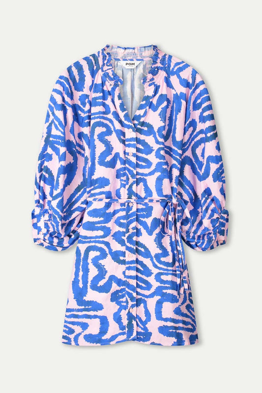 POM Amsterdam Dresses JURK - Waves Pink Linen