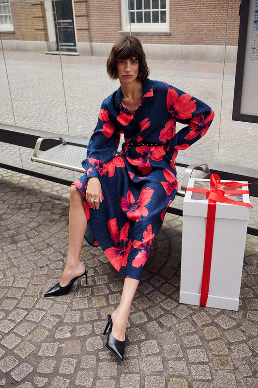 POM Amsterdam Dresses Multi colour / 34 JURK - Cato Bloom Rouge
