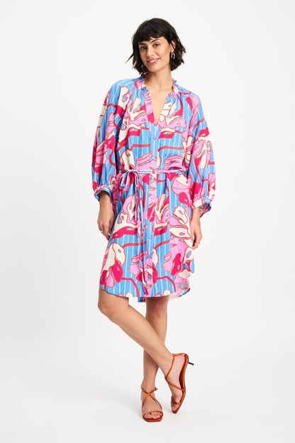 POM Amsterdam Dresses Multi colour / 34 JURK - Urban Flora Stripe Linen