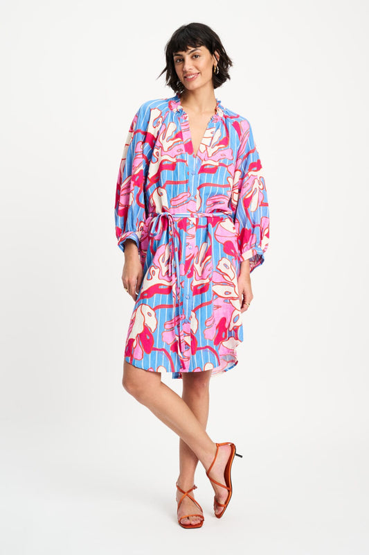 POM Amsterdam Dresses Multi colour / 34 JURK - Urban Flora Stripe Linen